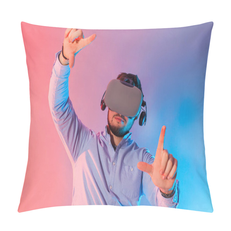 Personality  Man Connection With Abstract Web And Chains In Virtual Reality Pillow Covers