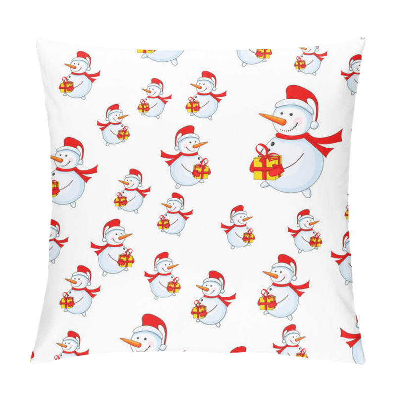 Personality  Seamless Pattern With Cartoon Snowman In Vector Pillow Covers