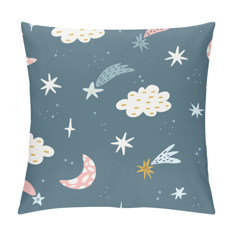 Personality  Seamless Childish Pattern With Starry Sky, Moon. Creative Kids Texture For Fabric, Wrapping, Textile, Wallpaper, Apparel. Vector Illustration. Cute Kids Print. Pillow Covers