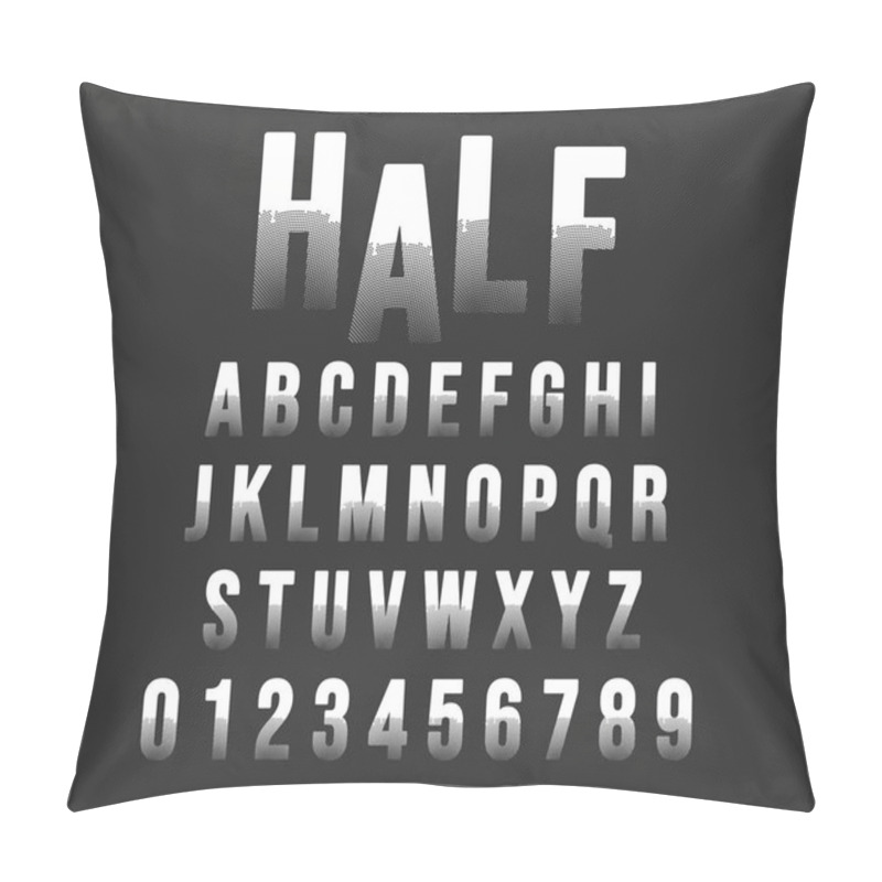 Personality  Halftone Alphabet Font Template. Letters And Numbers Half Tone Stamp Design. Vector Illustration. Pillow Covers