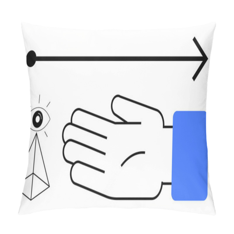 Personality  Outstretched Hand, Directional Arrow Pointing Right, And Eye In A Pyramid Suggest Guidance, Destiny, And Enlightenment. Ideal For Themes Of Assistance, Direction, Knowledge, Mystery Divination Pillow Covers