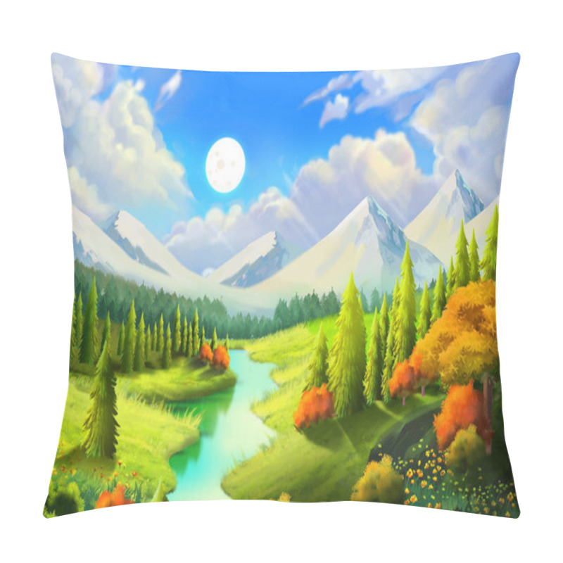 Personality  Beautiful Scene At The Foot Of The Mountain. Fantasy Backdrop Concept Art Realistic Illustration Video Game Background Digital Painting CG Artwork Scenery Artwork Serious Book Illustration Pillow Covers