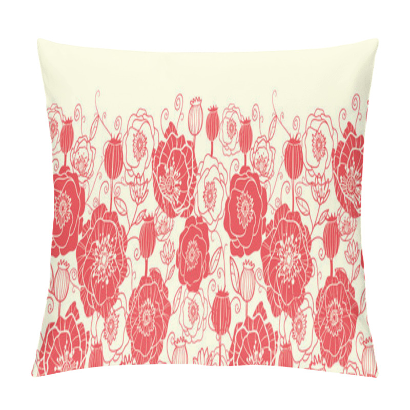 Personality  Red Poppy Flowers Horizontal Seamless Pattern Border Pillow Covers