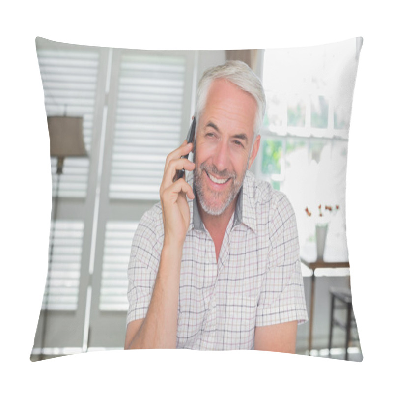 Personality  Mature Man Using Mobile Phone Pillow Covers