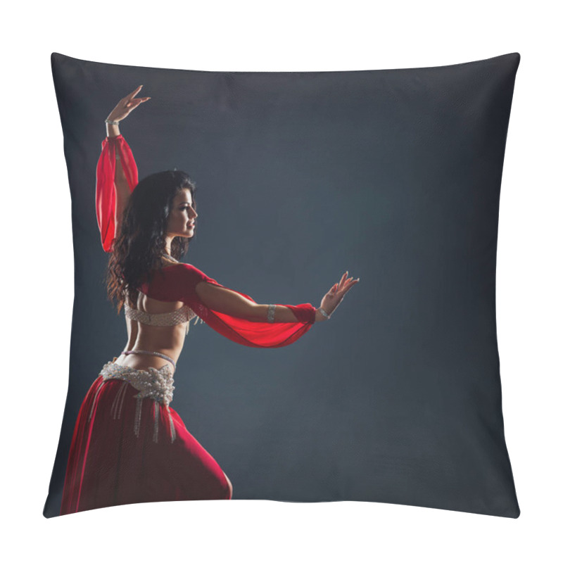 Personality  Beautiful Black-haired Girl In Red Ethnic Dress Dancing Oriental Pillow Covers