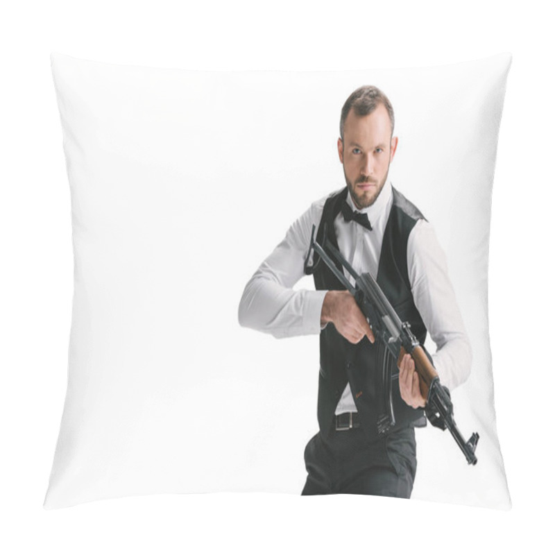 Personality  Secret Agent In Suit With Rifle Pillow Covers