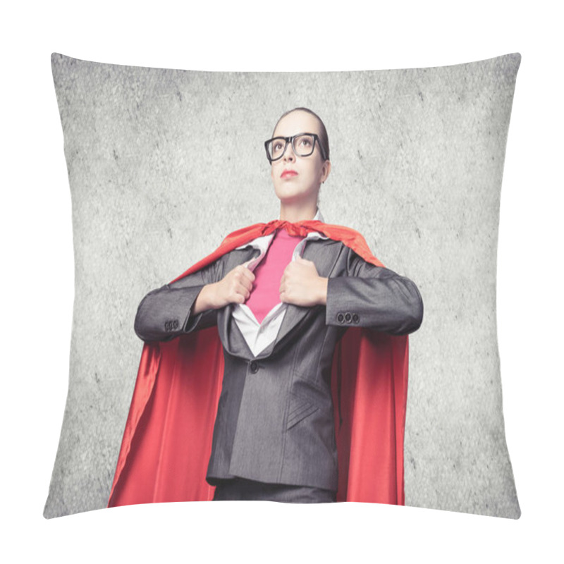 Personality  Attractive Young Business Lady In Red Hero Cape Pillow Covers