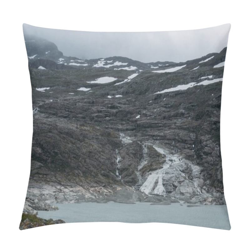 Personality  Lake On Foot Of Rock With Snow On Surface, Norway, Hardangervidda National Park Pillow Covers