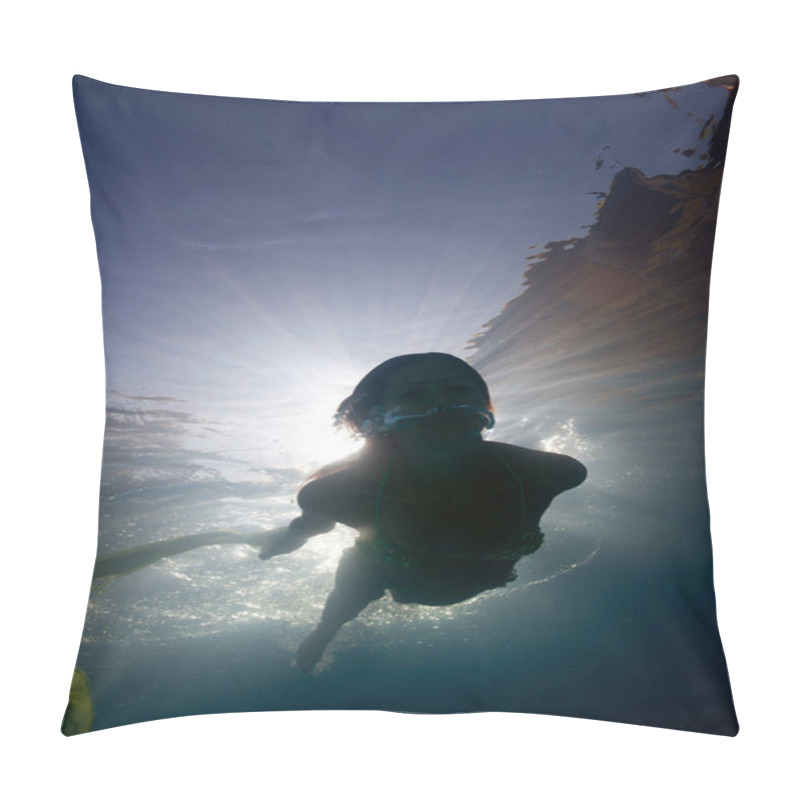 Personality  Woman Silhouette Underwater In Swimming Pool With Back Light Pillow Covers