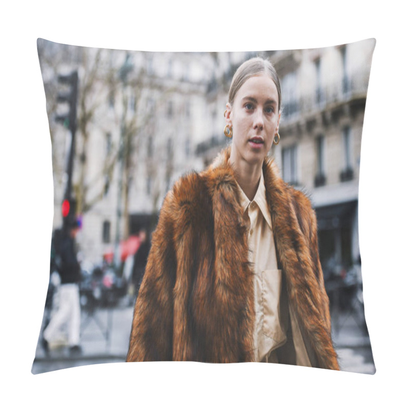 Personality  Paris, France - March 02, 2019: Street Style Street Style Outfit Before A Fashion Show During Milan Fashion Week - PFWFW19; Pillow Covers