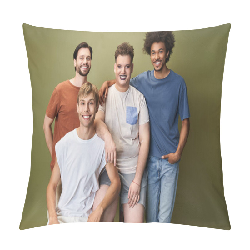 Personality  Four Individuals Express Their Unique Styles And Joy Together, Showcasing Vibrant Queer Culture. Pillow Covers