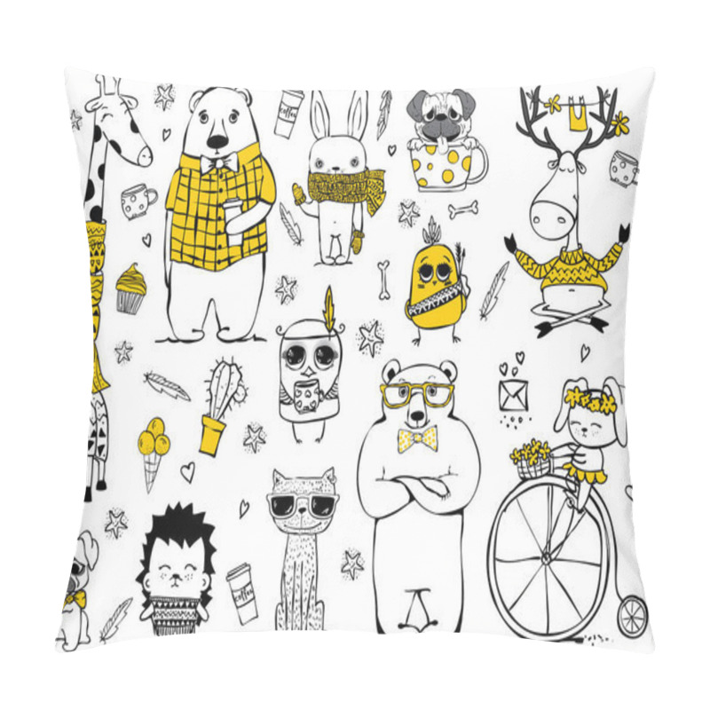 Personality  Set Of Cute Doodle Hipster Animals Pillow Covers