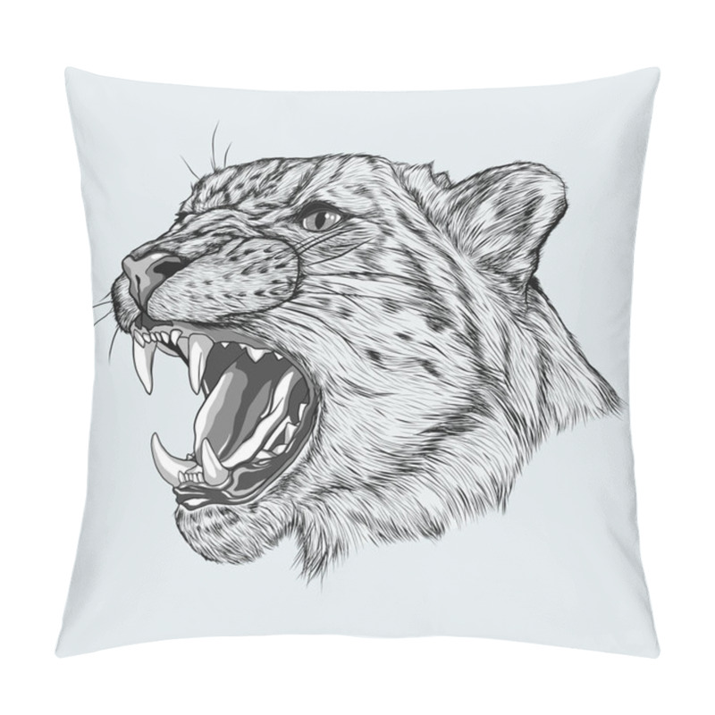 Personality  Leopard Face Tattoo. Angry Leopard Muzzle. Portrait Of A Snow Leopard Pillow Covers