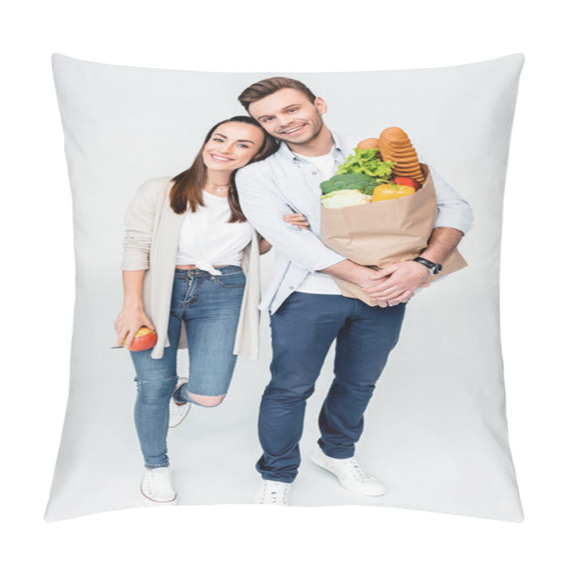 Personality  Young Couple With Grocery Bag Pillow Covers