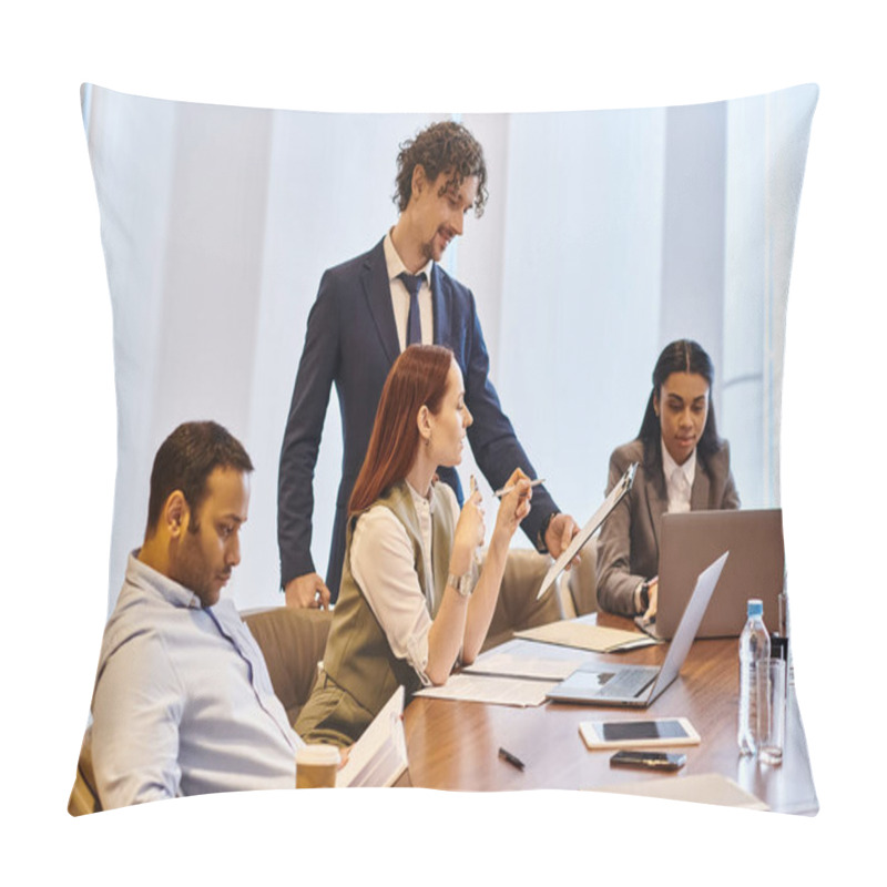 Personality  Multicultural Business Team Brainstorming At Conference Table. Pillow Covers