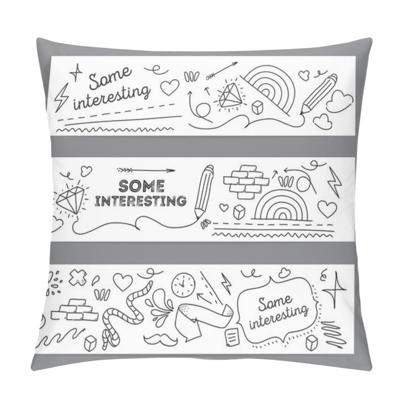 Personality  Banners Set. Hand Drawn Doodle Style. Black And White. Pillow Covers