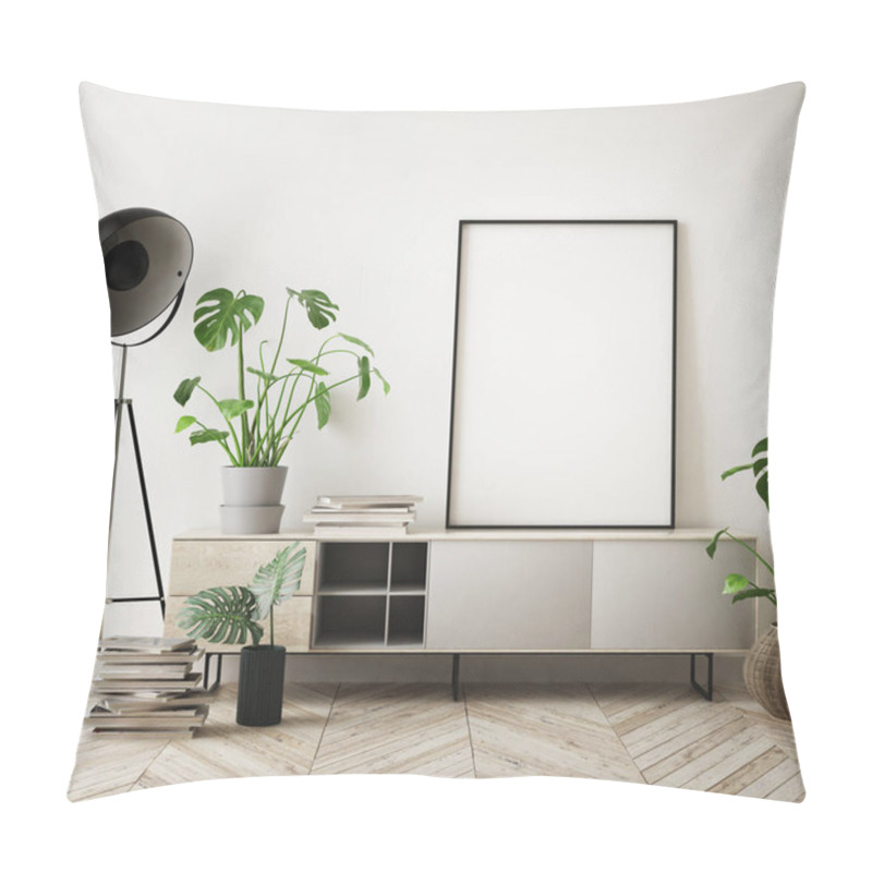 Personality  Mock Up Poster Frame In Interior Background, Scandinavian Style, 3D Render, 3D Illustration Pillow Covers