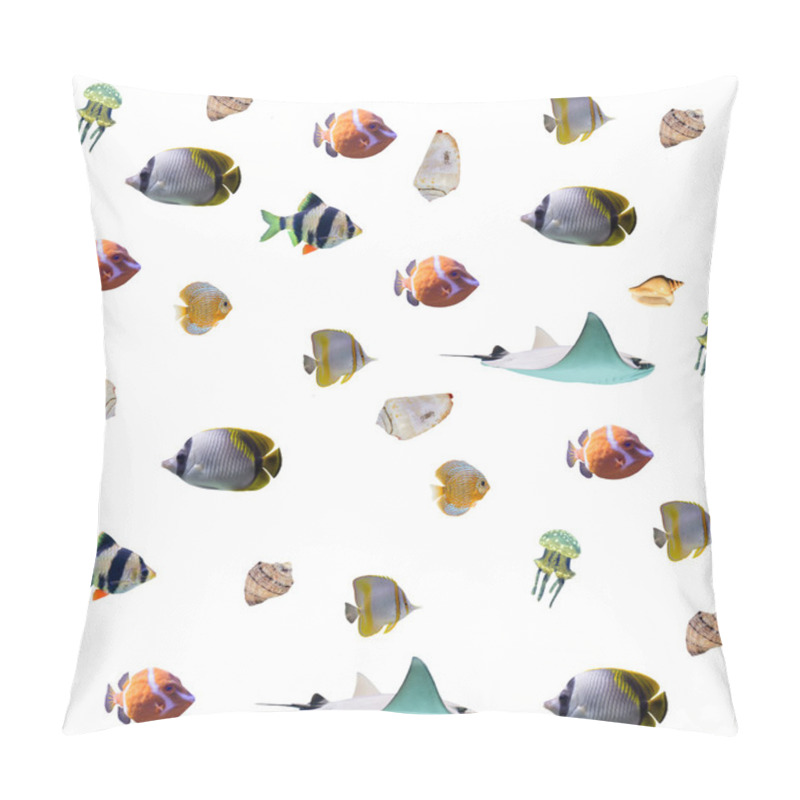 Personality  Seamless Sea Background With Isolated Fish And Shells Pillow Covers