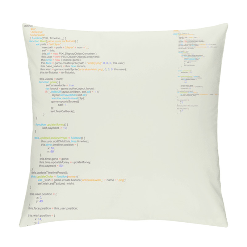 Personality  Program Code Listing, Abstract Programming Background. Vector Pillow Covers