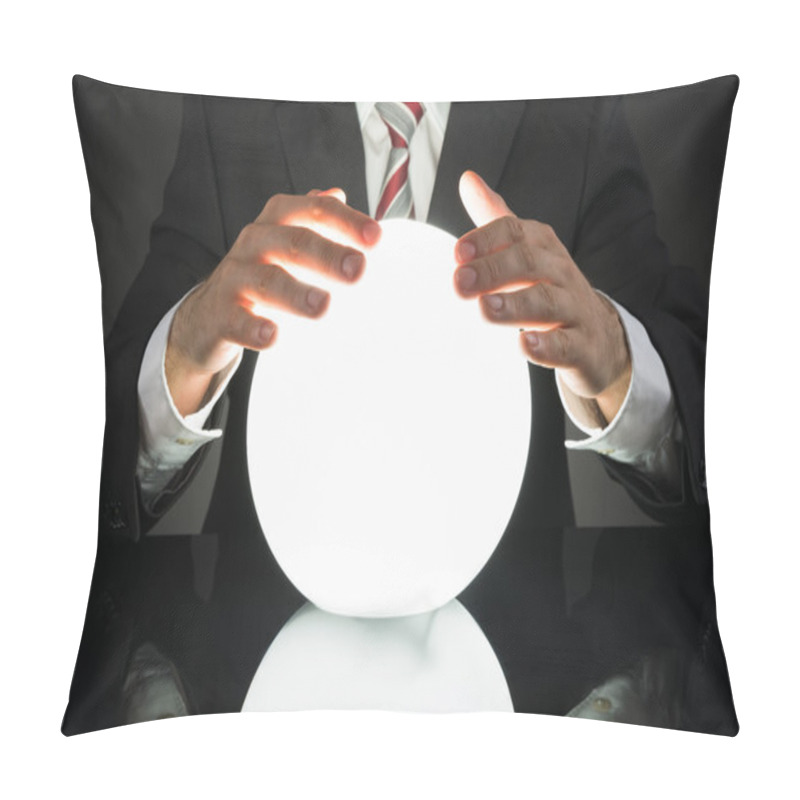 Personality  Businessman Predicting Future With Crystal Ball Pillow Covers