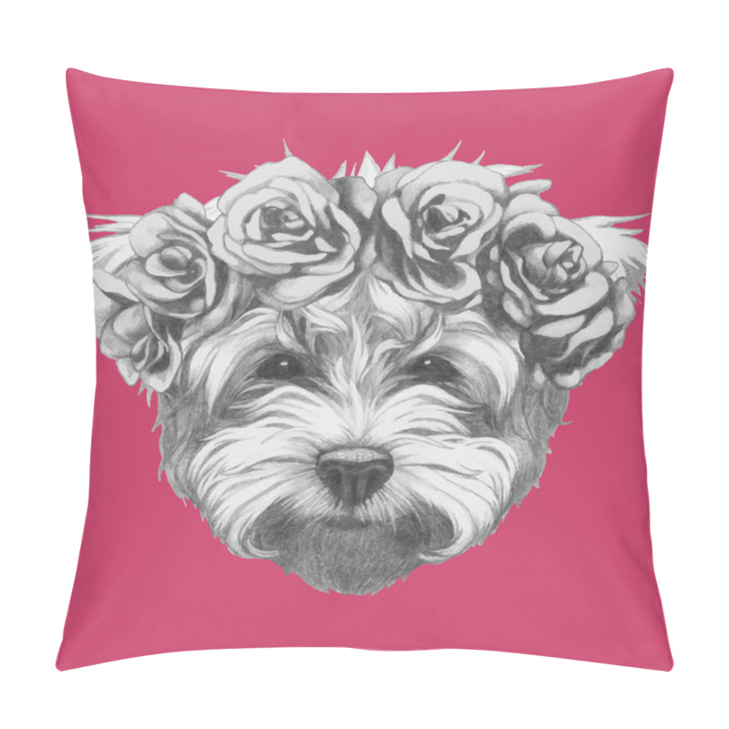 Personality  Maltese Poodle With Floral Wreath Pillow Covers