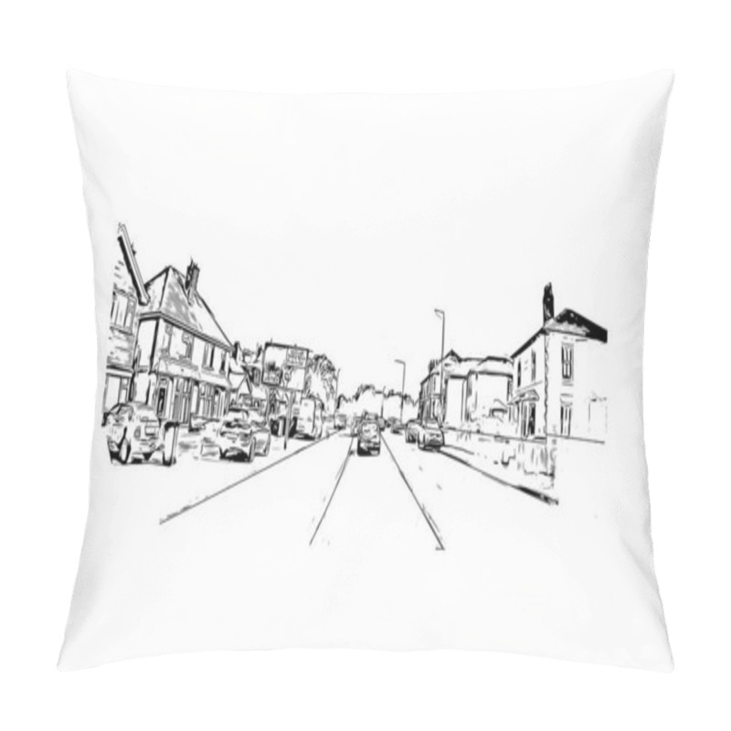 Personality  Print  Building View With Landmark Of Herefordshire Is A County In The West Midlands Of England. Hand Drawn Sketch Illustration In Vector. Pillow Covers