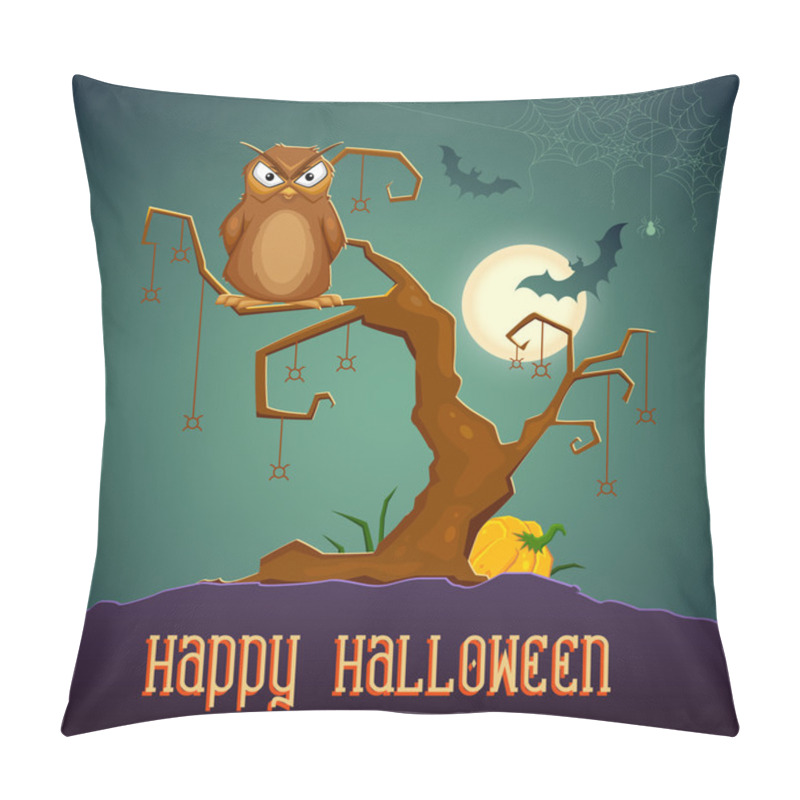 Personality  Owl Sitting On Tree In Scary Halloween Night Pillow Covers