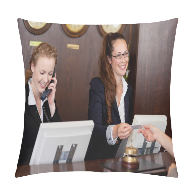 Personality  Two Receptionists At A Reception Desk Pillow Covers