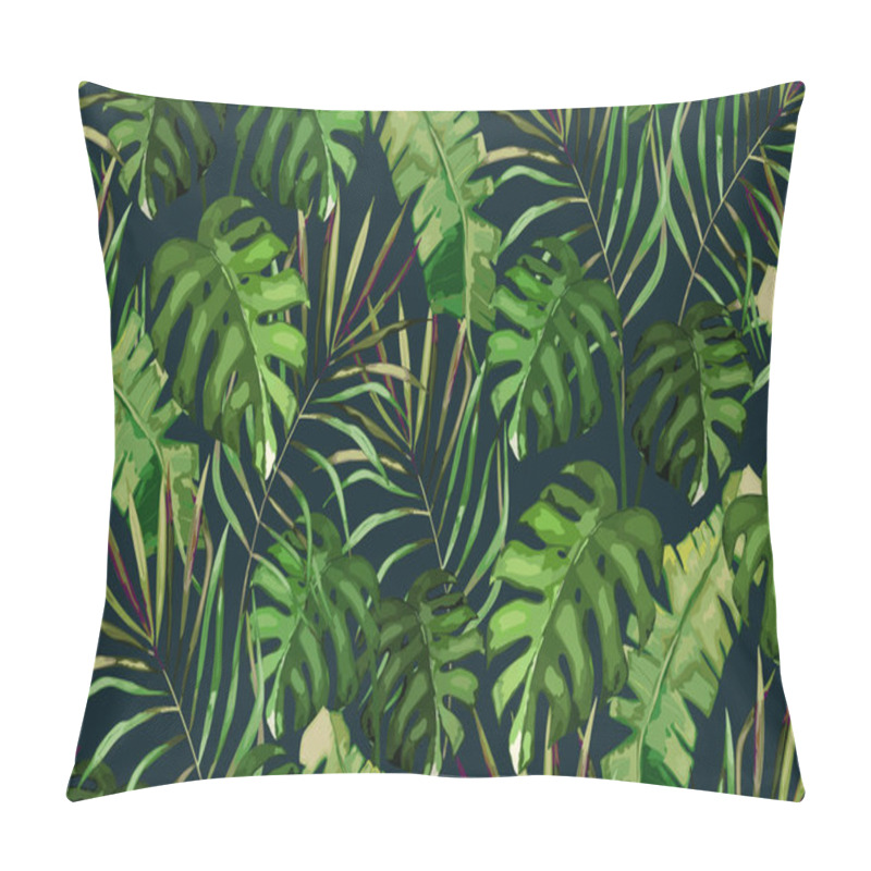 Personality  Tropical Seamless Pattern. Palm Tree Leaves And Flower. Hand Drawn Vector Illustration. Summer Background Pillow Covers