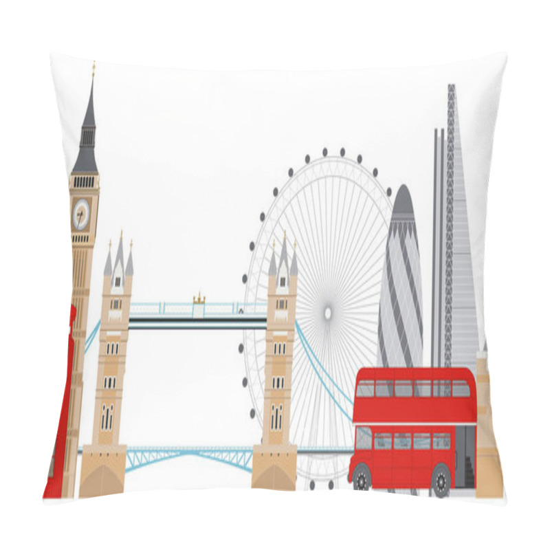 Personality  London Skyline Vector Illustration. London Famous Sightseenigs Pillow Covers