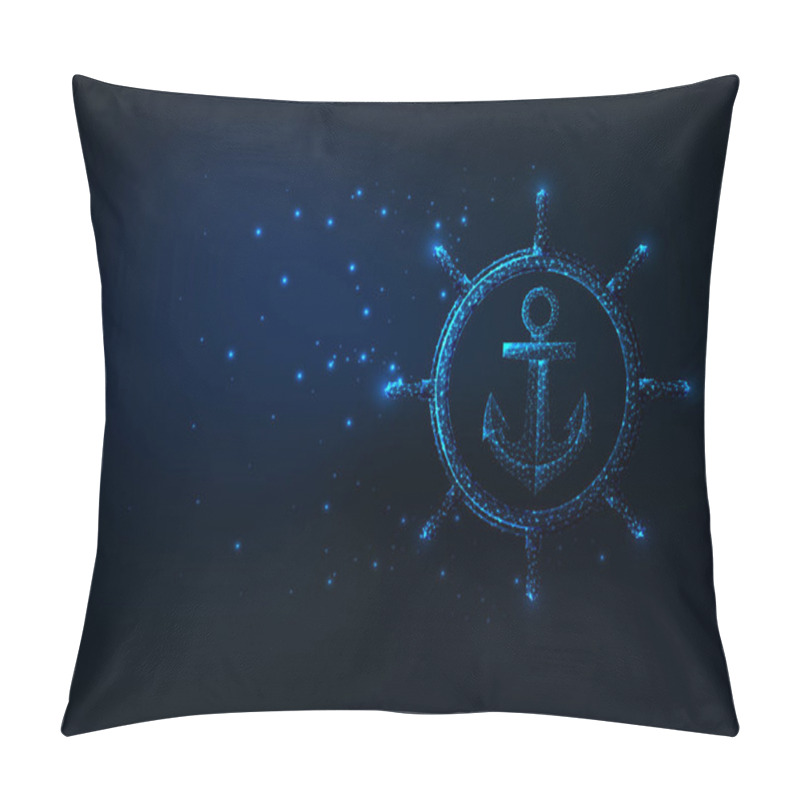 Personality  Futuristic Sea Adventure Concept With Glowing Low Polygonal Ship Wheel And Anchor Pillow Covers