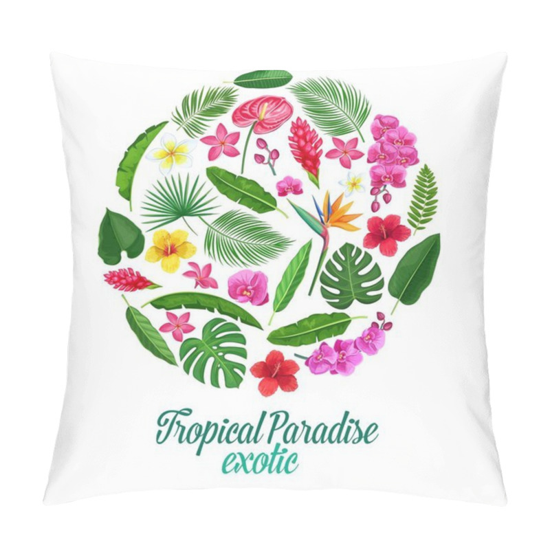 Personality  Vector Tropical Banner With Jungle Exotic Leaf Monstera, Areca Palm, Royal Fern And Plumeria. Strelitzia, Anthurium, Hibiscus, Orchid And Ginger Flower. Exotic Paradise Layout Design Pillow Covers