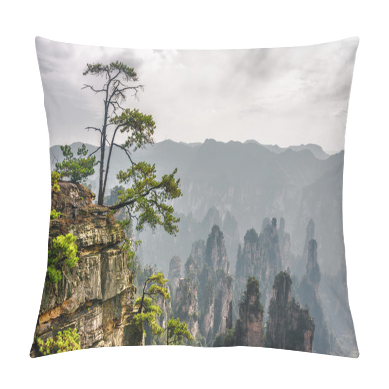 Personality  Green Tree Growing On Top Of Rock. The Tianzi Mountains Pillow Covers