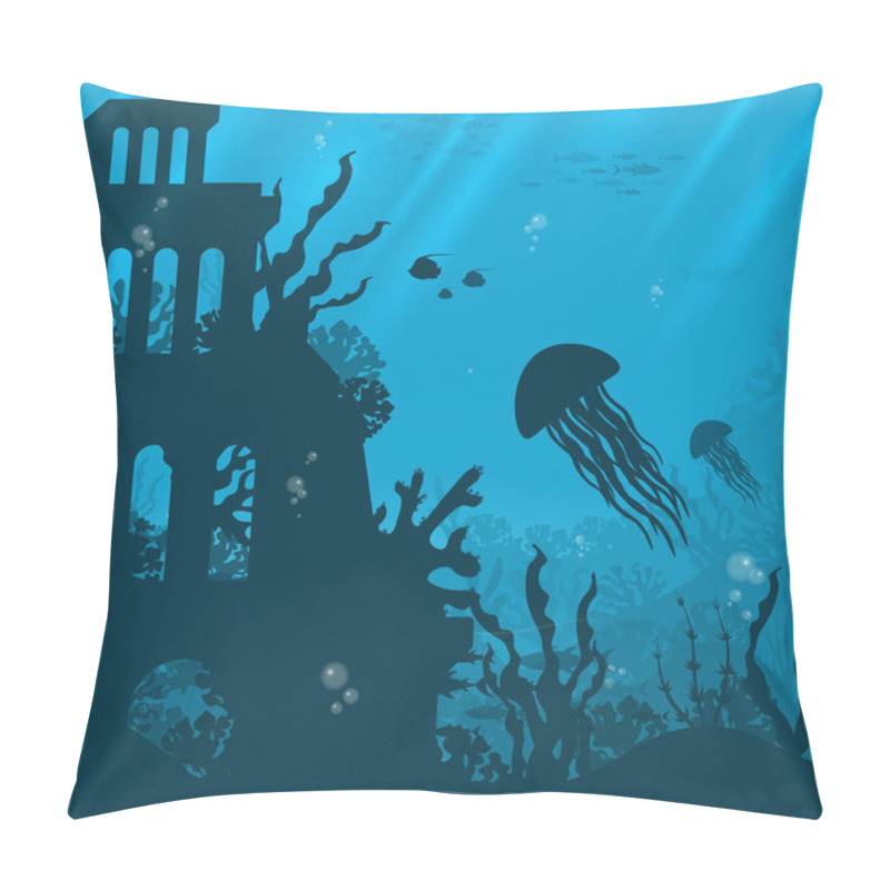 Personality  Underwater Background With Various Sea Views. Underwater Scene. Cute Sea Fishes Ocean Underwater Animals. Undersea Bottom With Corals Seaweeds  Pillow Covers