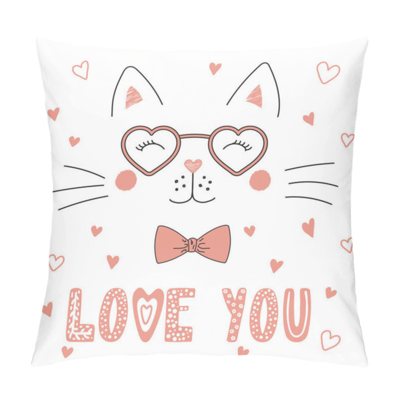 Personality  Cute Cat In Heart Shaped Glasses Pillow Covers