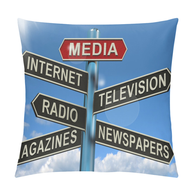 Personality  Media Signpost Showing Internet Television Newspapers Magazines  Pillow Covers