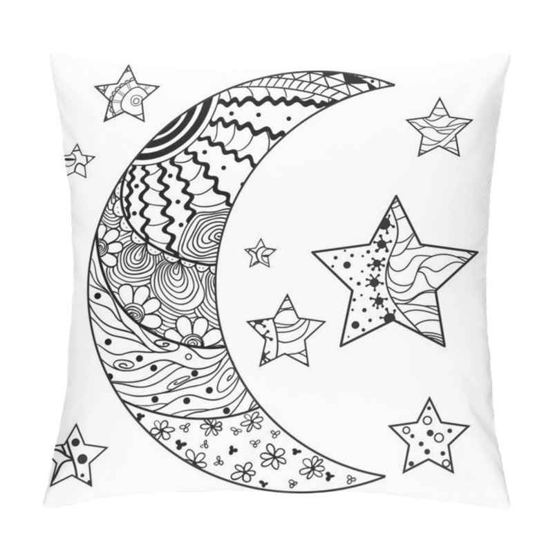 Personality  Zentangle Moon And Star With Abstract Patterns Pillow Covers