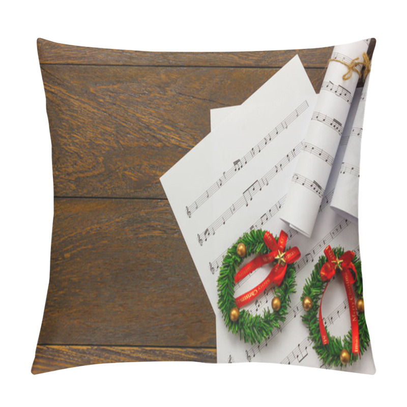 Personality  Top View Christmas Background.Christmas Music Note Paper. Pillow Covers