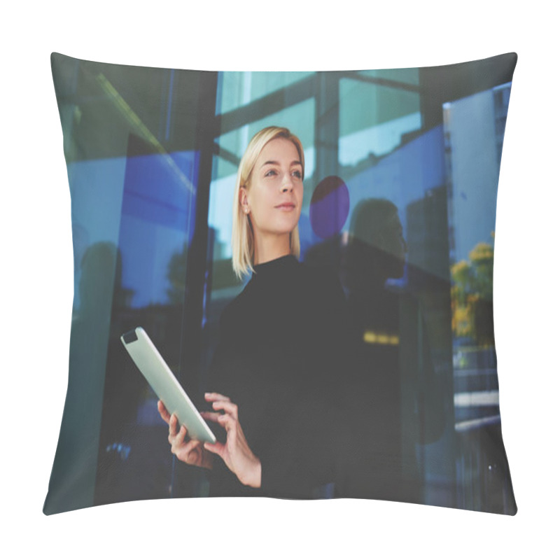 Personality  Young Businesswoman Holding Touch Pad Pillow Covers