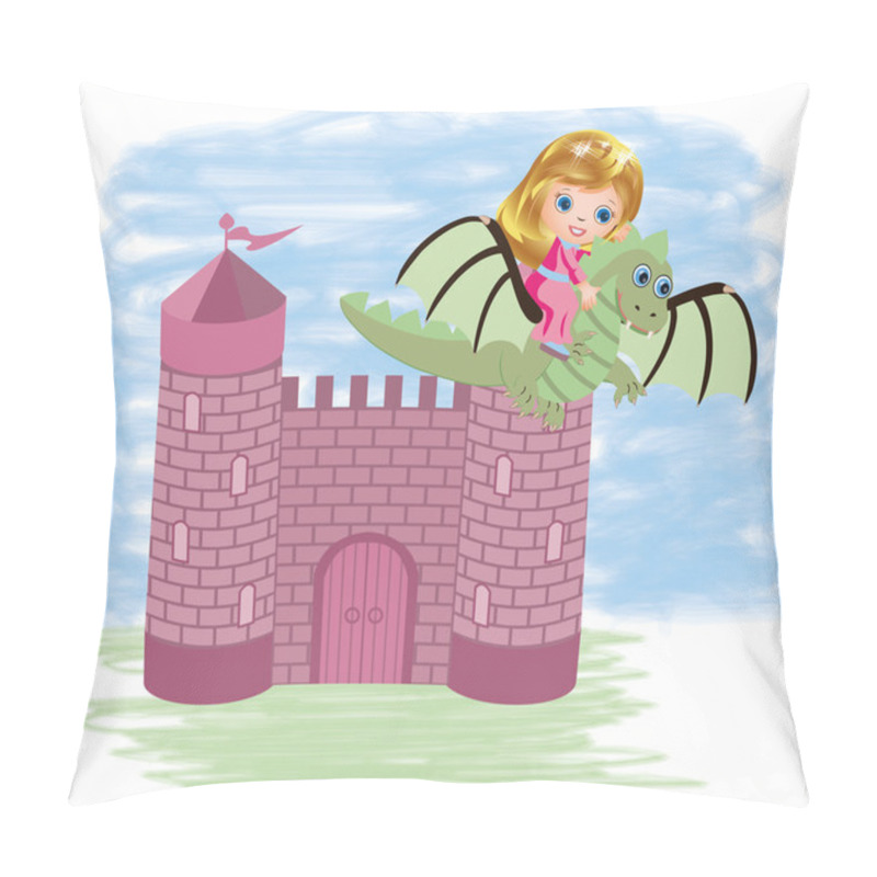 Personality  Little Cute Princess And Dragon, Vector Illustration Pillow Covers