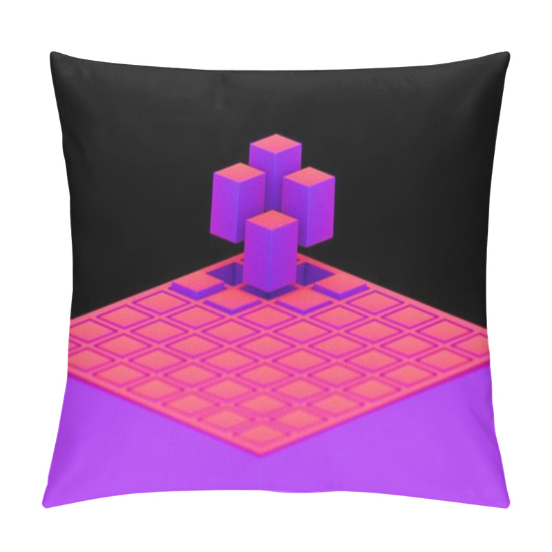 Personality  Abstract Composition With Blue And Pink Cubes And Grid Structur Pillow Covers