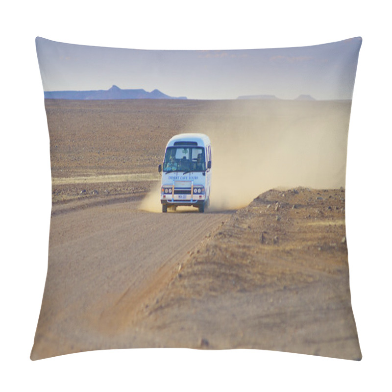 Personality  People Ride Tourist Bus By The Breakaways Reserve Circa Coober Pedy, Australia. Pillow Covers