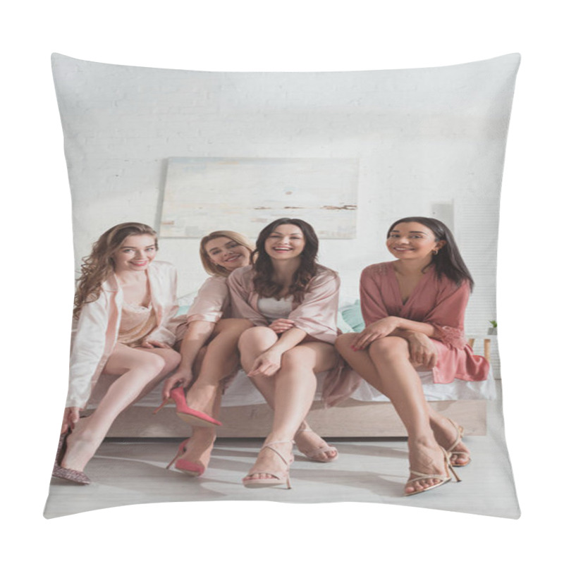 Personality  Multicultural Women Smiling And Looking At Camera On Bed Pillow Covers