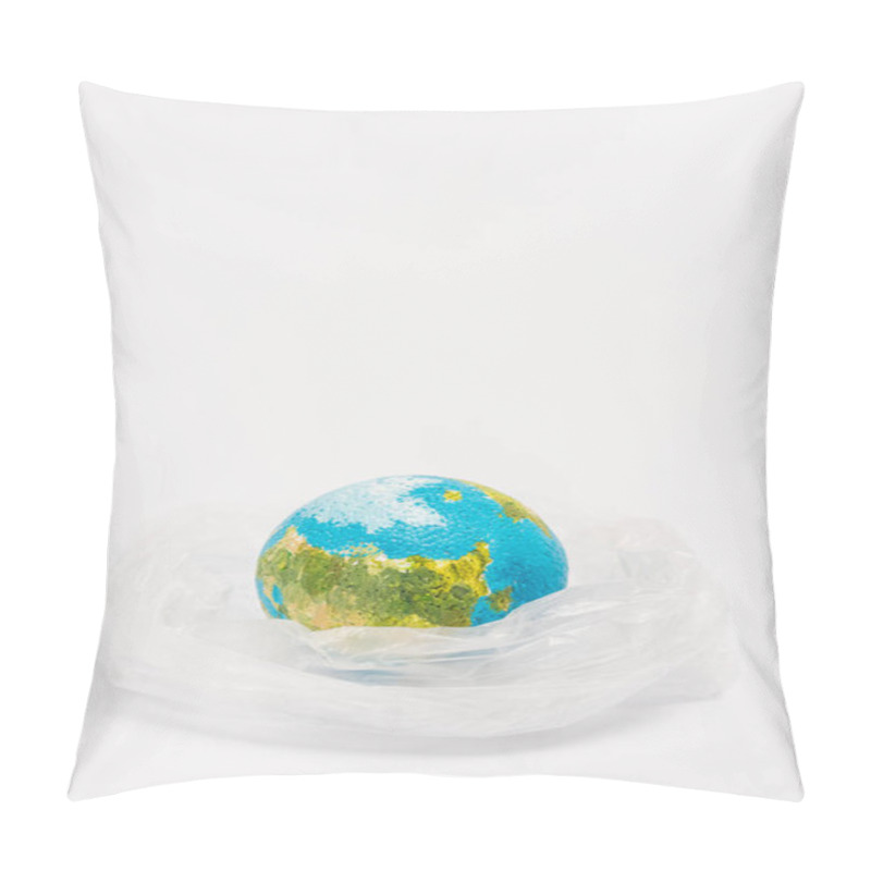 Personality  Globe Inside Plastic Bag On White Background, Global Warming Concept Pillow Covers