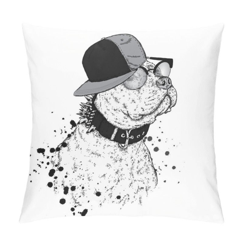 Personality  A Beautiful Pit Bull In A Cap. Vector Illustration. A Thoroughbred Dog In Clothes. Pillow Covers