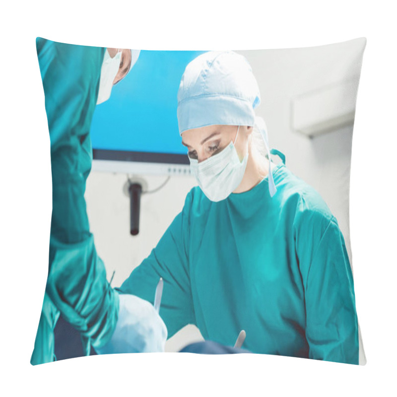 Personality  Team Of Surgeons In Operation Room During Surgery Pillow Covers