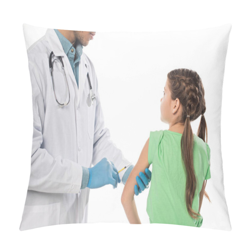 Personality  Pediatrician Doing Vaccine Injection To Kid Isolated On White Pillow Covers