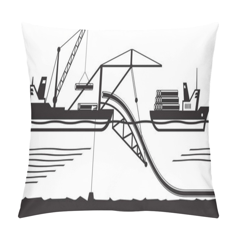 Personality  Construction Of Pipeline On The Bottom Of Sea - Vector Illustration Pillow Covers