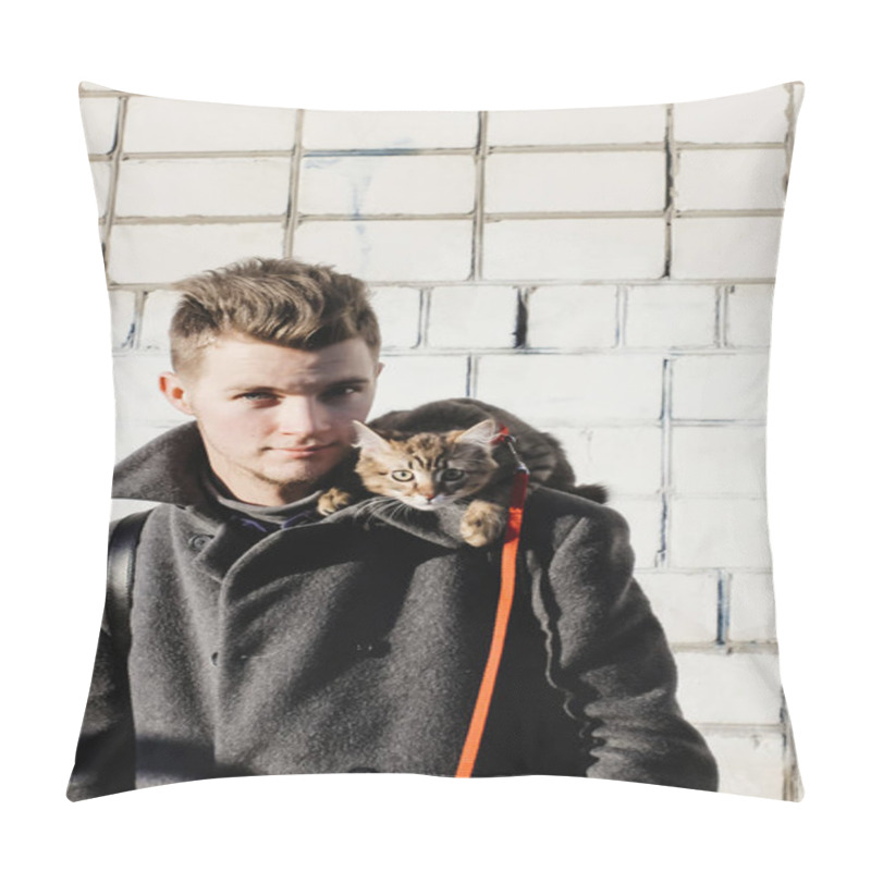 Personality  Stylish Man With Cute Kitty Pillow Covers