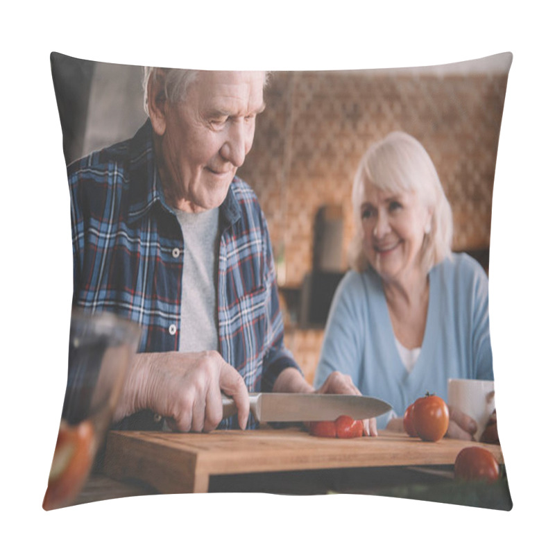 Personality  Senior Couple In Kitchen Pillow Covers